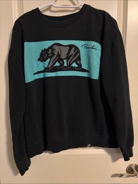 Primitive Black Crewneck Sweatshirt with Teal Bear Panel